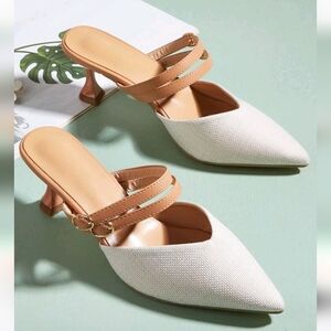 Elegant White and Tan Women's Heels